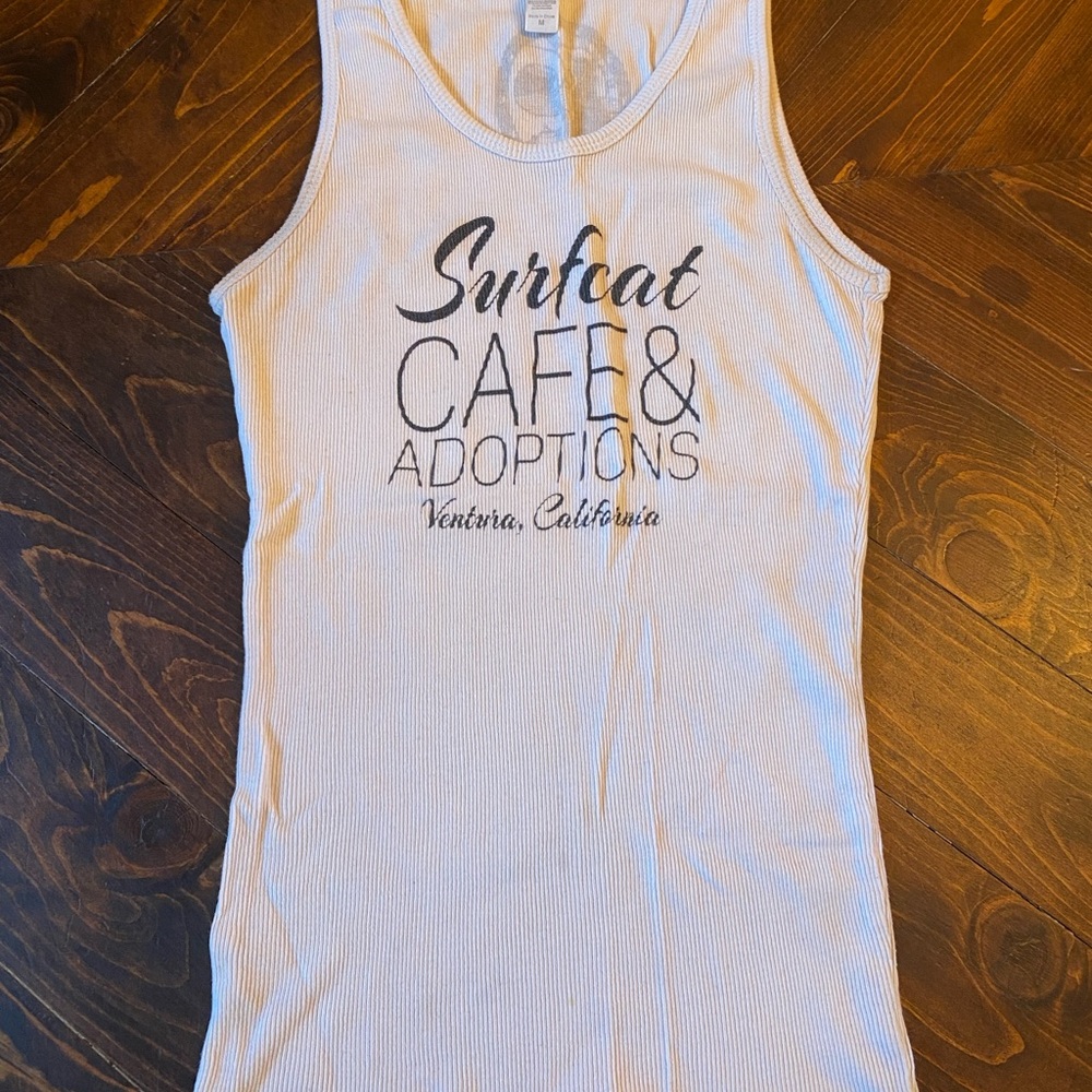 Next Level Apparel White Ribbed Surfcat Café & Adoptions Tank Top
